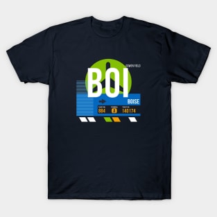 Boise (BOI) Airport // Retro Sunset Baggage Tag T-Shirt